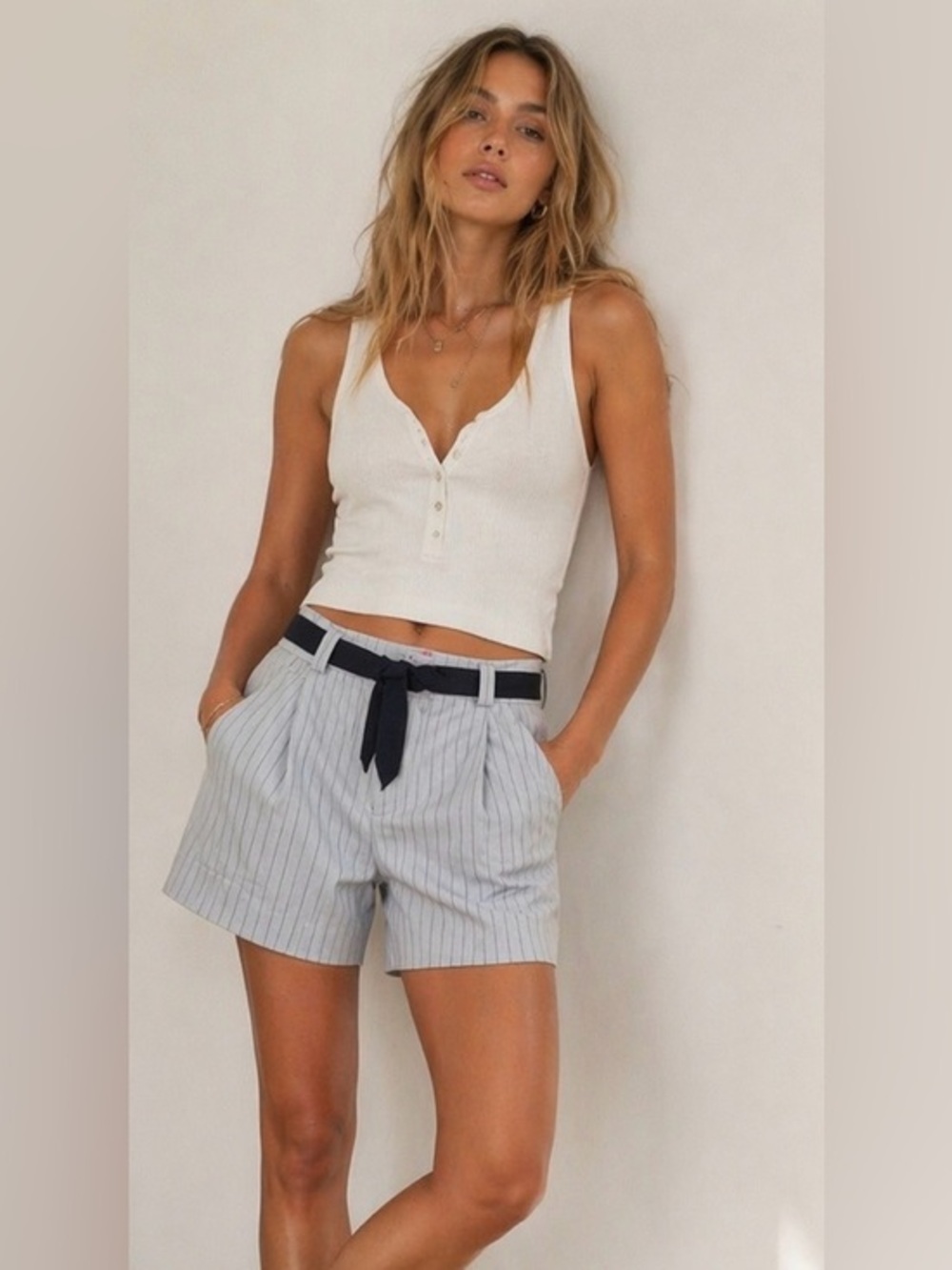 NWT Free People Pinstripe Trouser Shorts w/ Belt High Rise Tailored Size 0